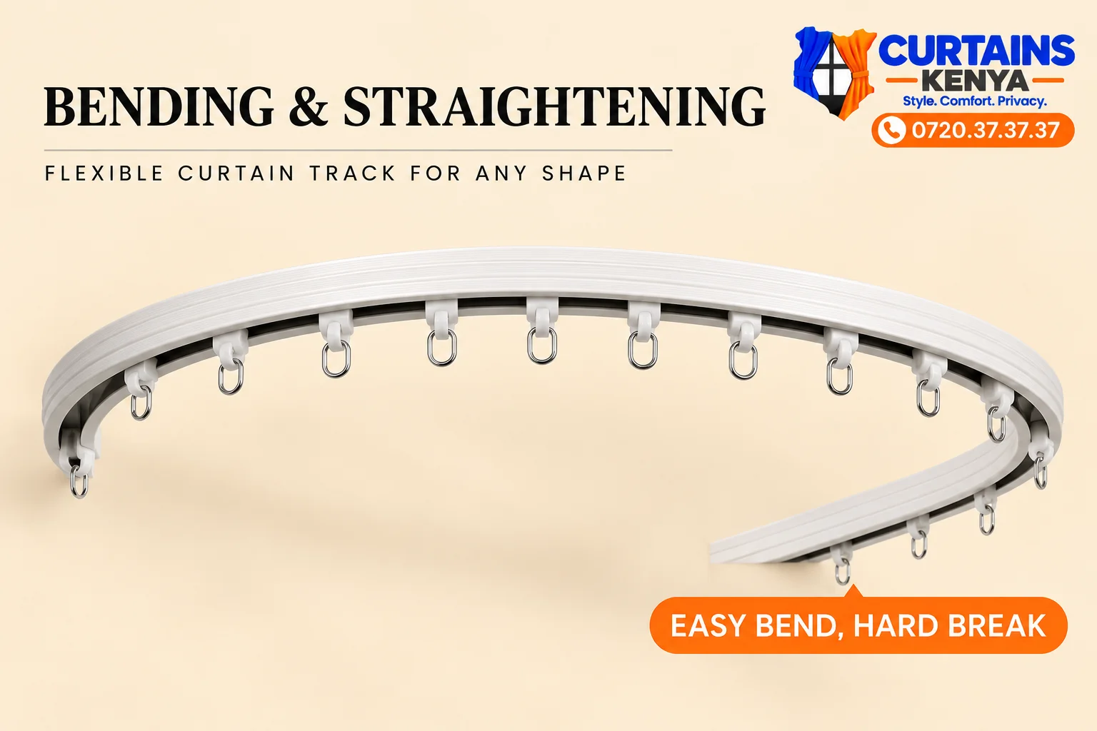 Flexible bendable curtain track