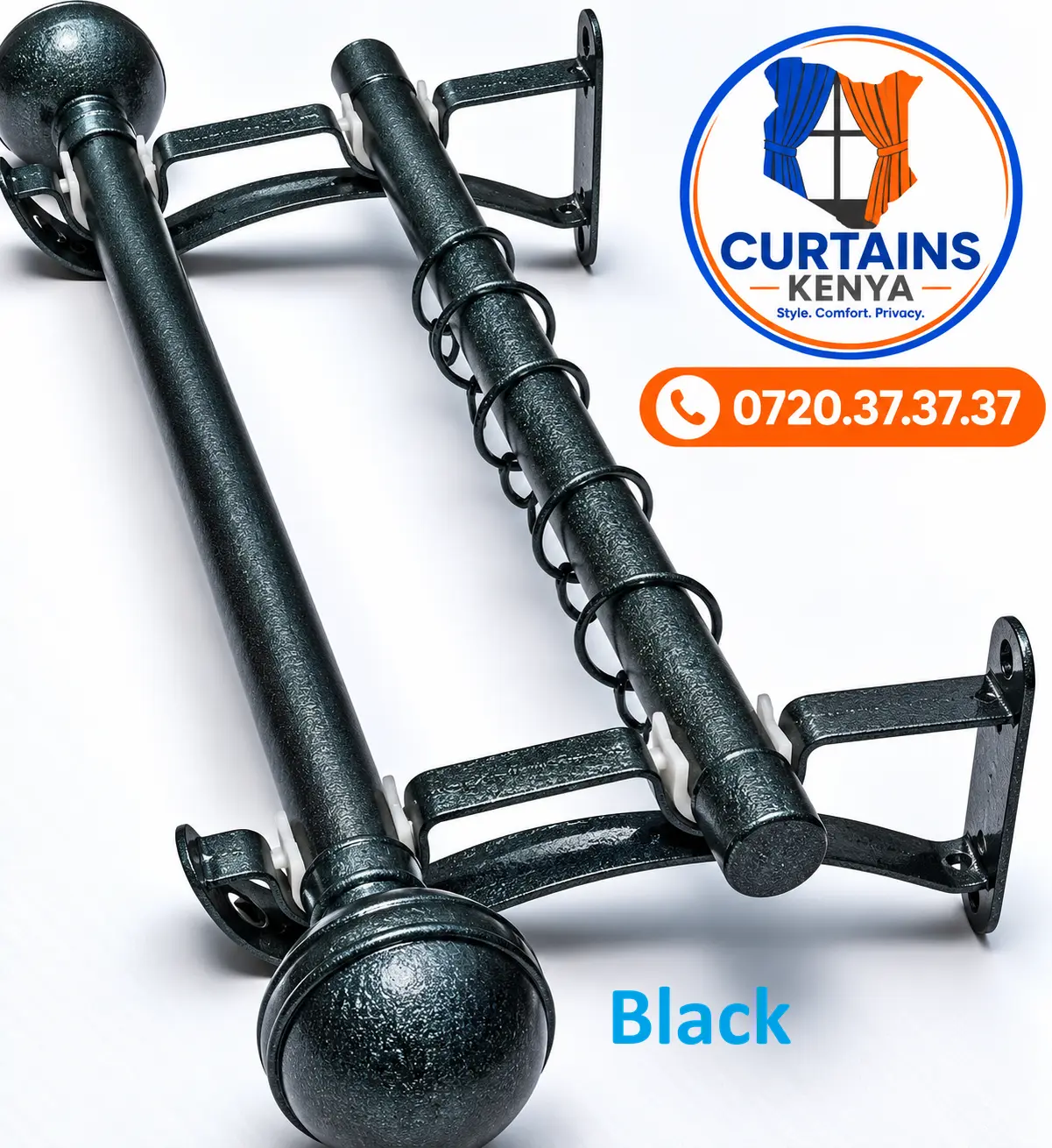 Graphite double curtain rod set