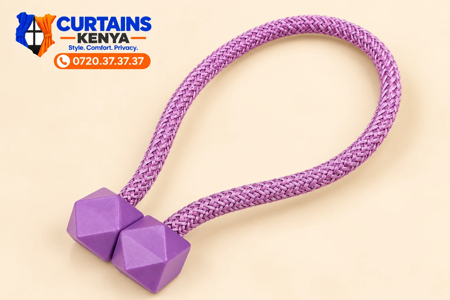 Purple magnetic curtain tieback