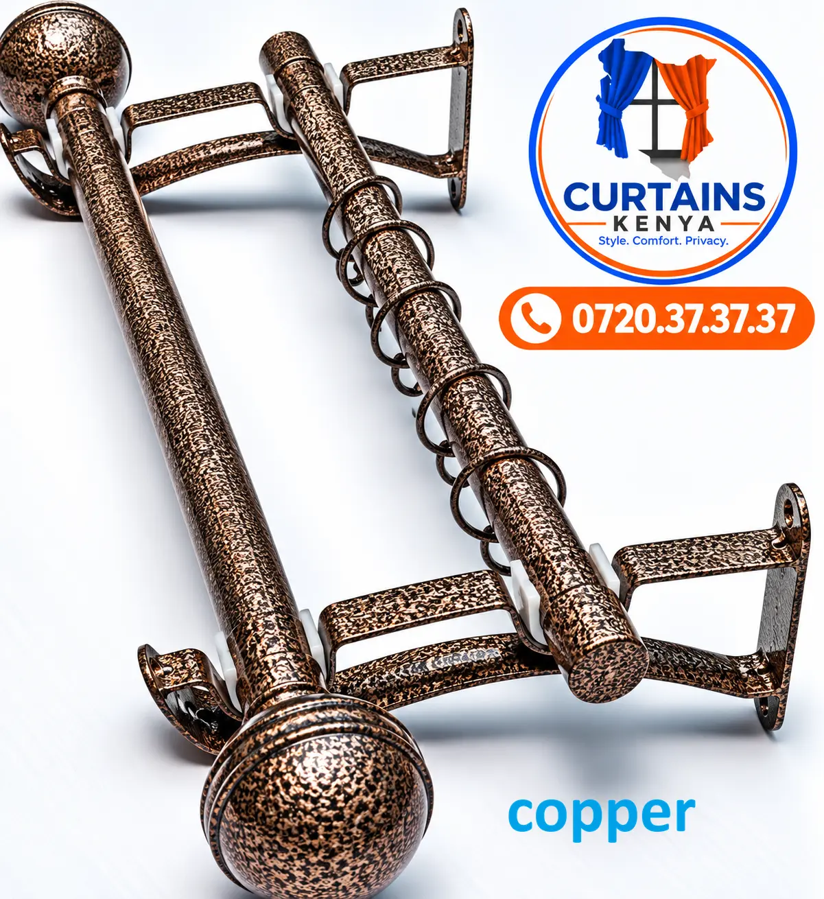 Speckled copper curtain rod set